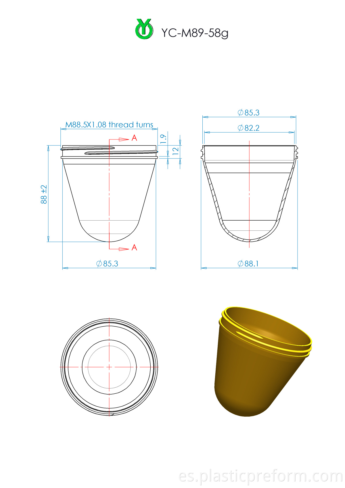 89mm 58g food jar PET preform